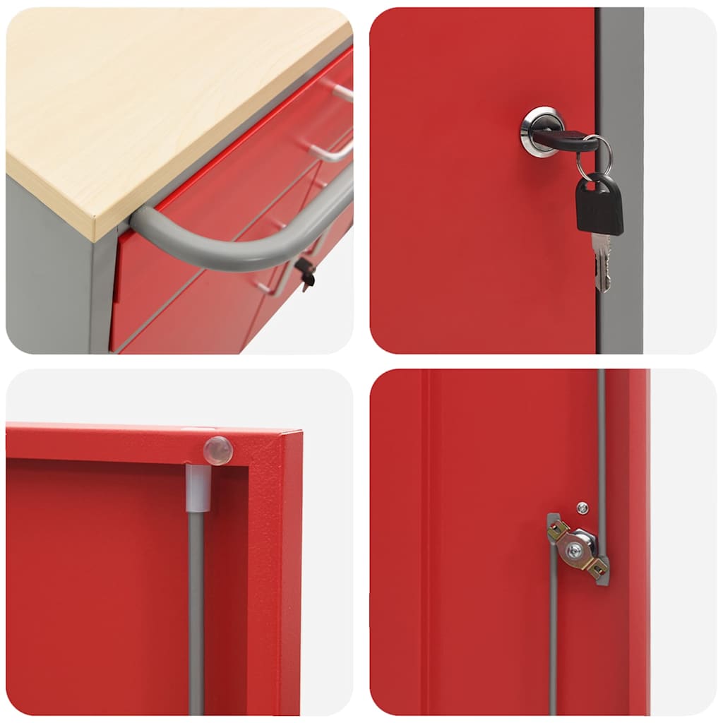Banco de Taller con cajón con rueda Rojo y Gris 75 x 45 x 85 cm