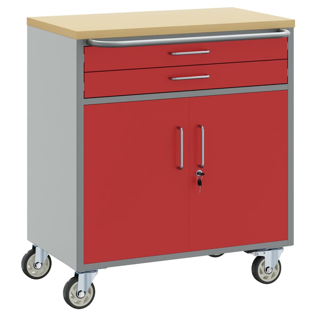 Banco de Taller con cajón con rueda Rojo y Gris 75 x 45 x 85 cm