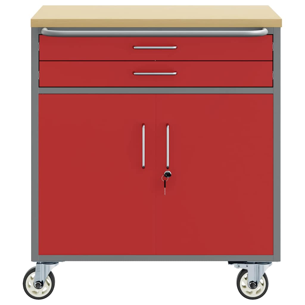 Banco de Taller con cajón con rueda Rojo y Gris 75 x 45 x 85 cm