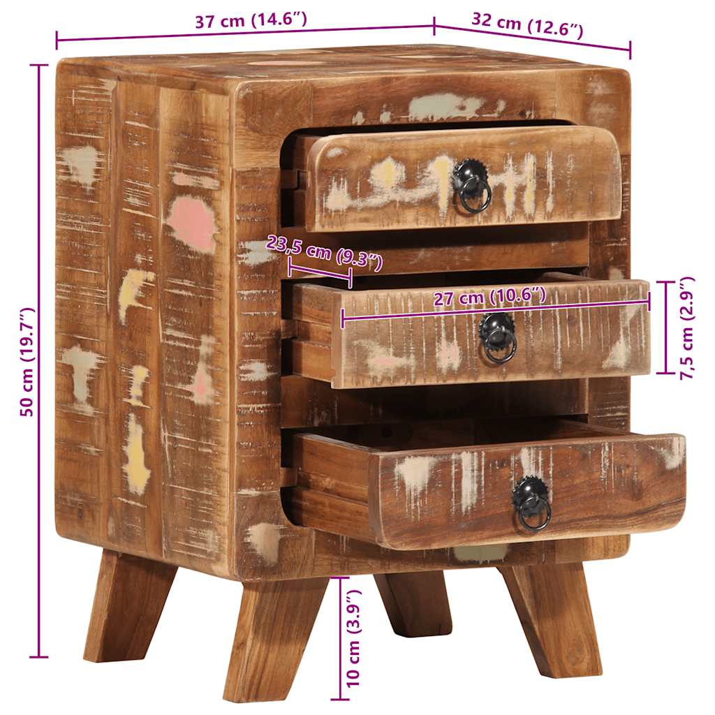 Mesilla de noche 2 uds 37x32x50 cm madera maciza reciclada