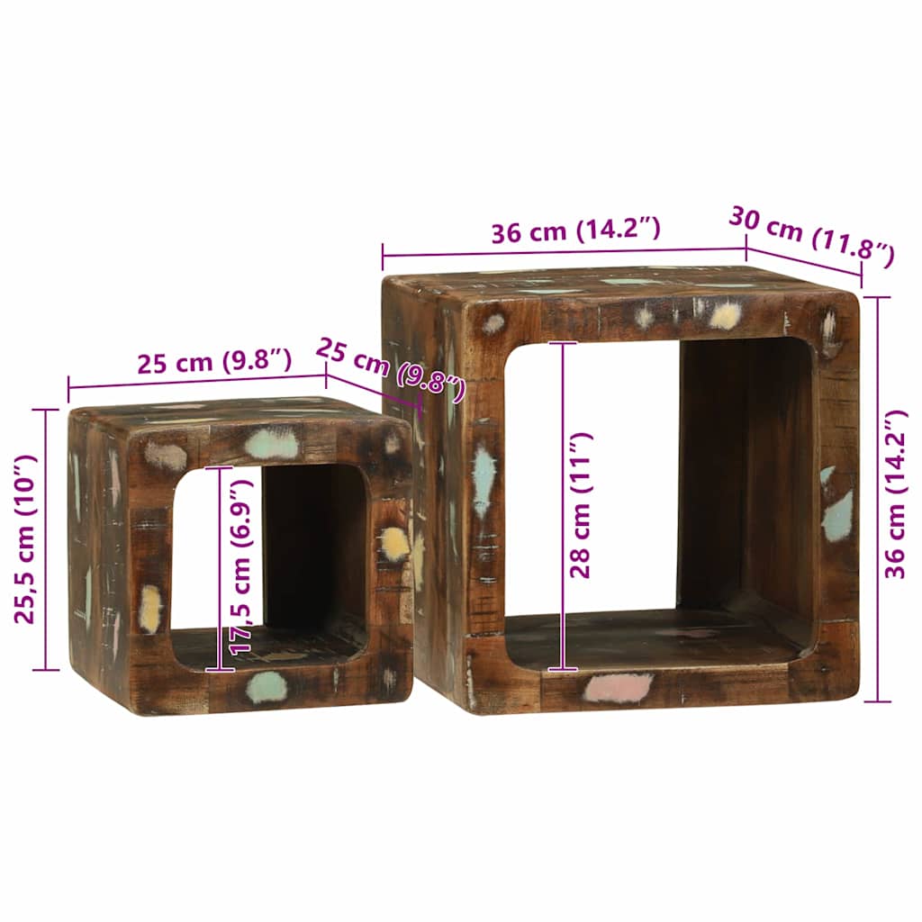 Unidades de TV 2 pcs Multicolor Madera sólida recuperada