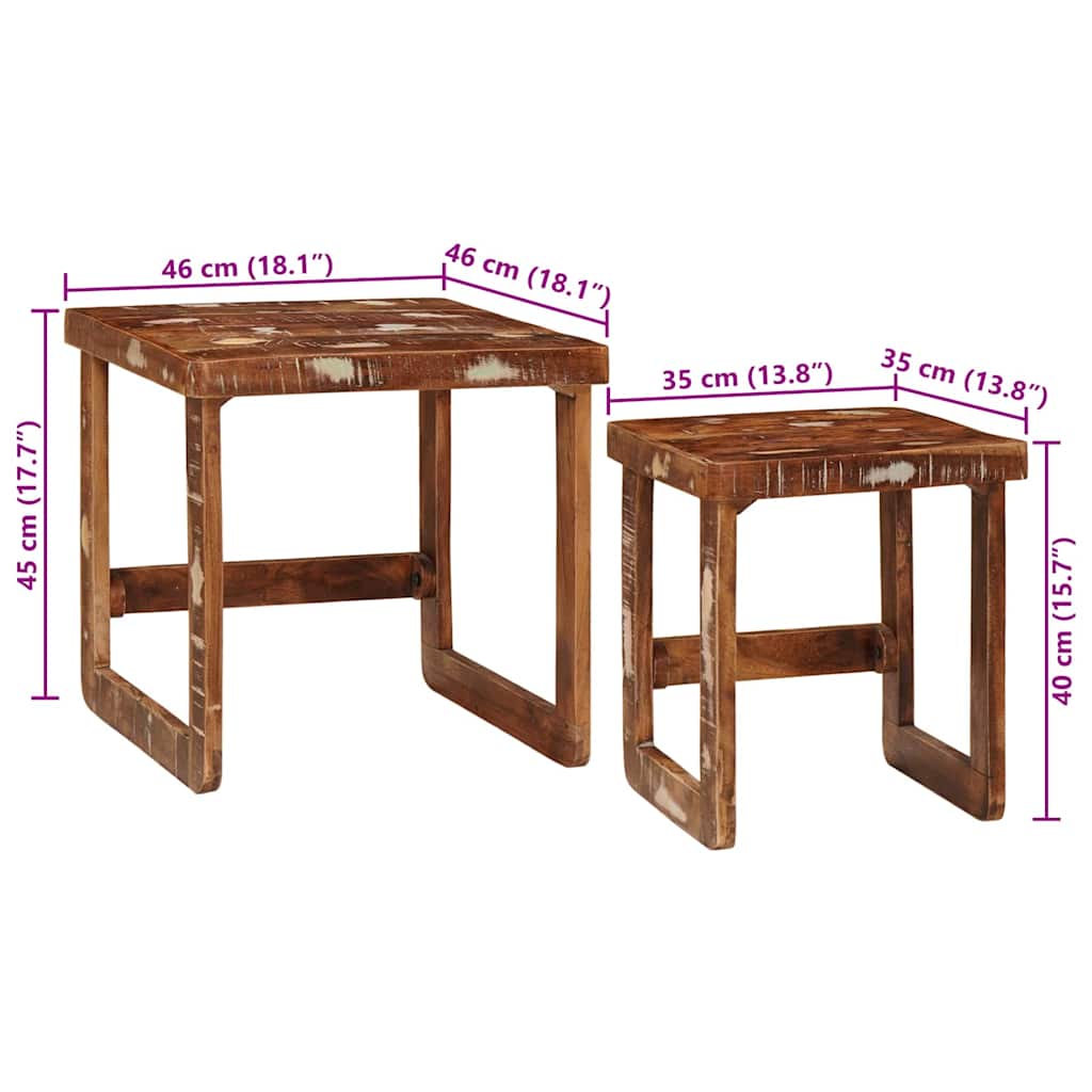 Mesas Nido 2 pcs 46 x 46 x 45 cm Madera sólida recuperada