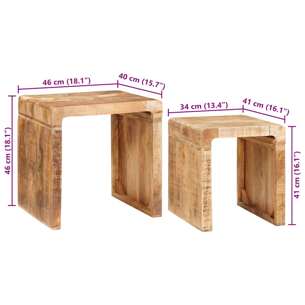 Mesas Nido 2 pcs Marrón 46 x 40 x 46 cm Madera de mango maciza