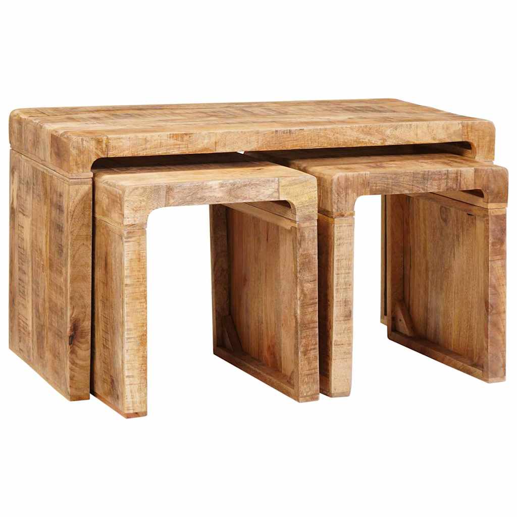 Mesa Nido 3 pcs Marrón Madera de mango maciza