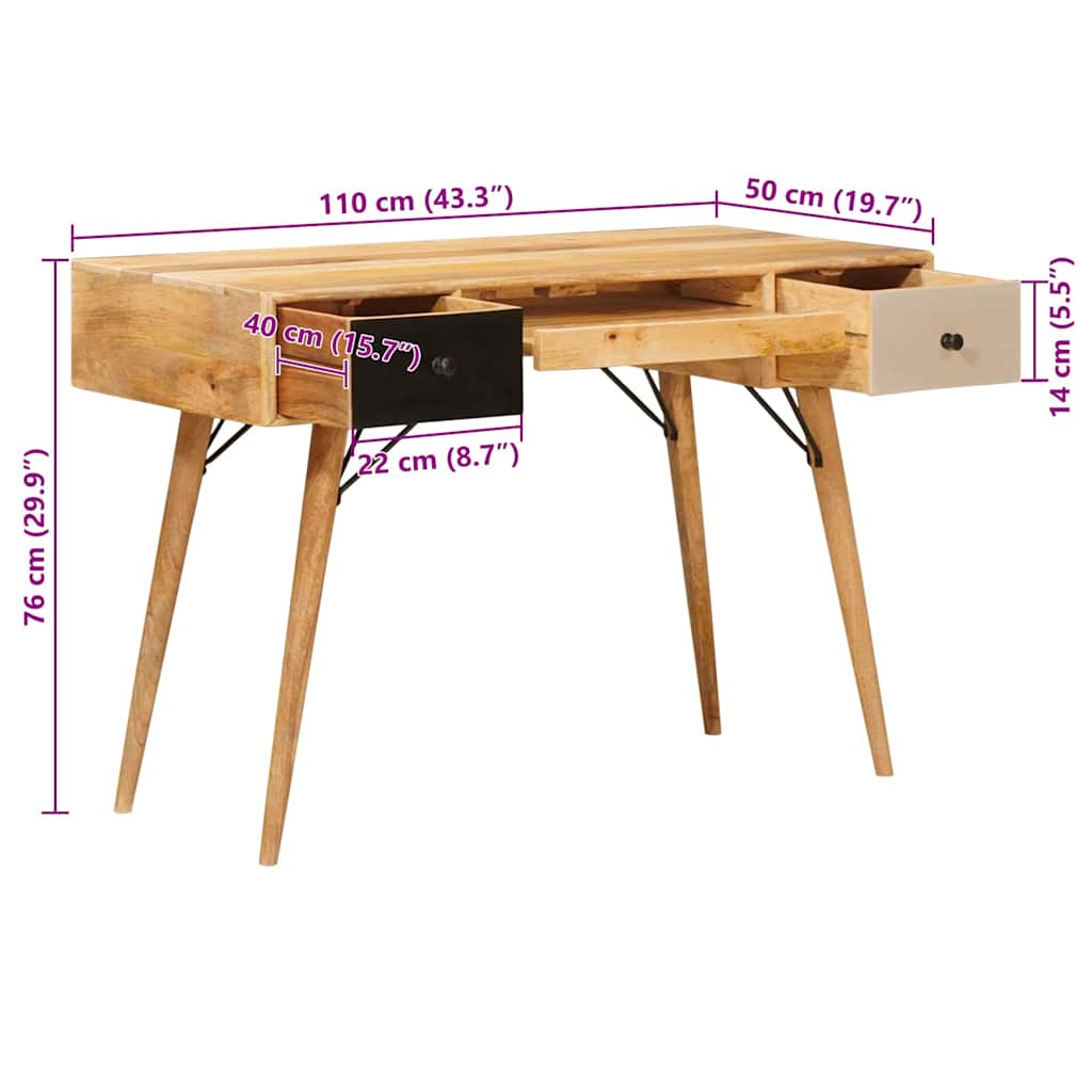 Escritorio Marrón 110 x 55 x 76 cm Madera de mango maciza
