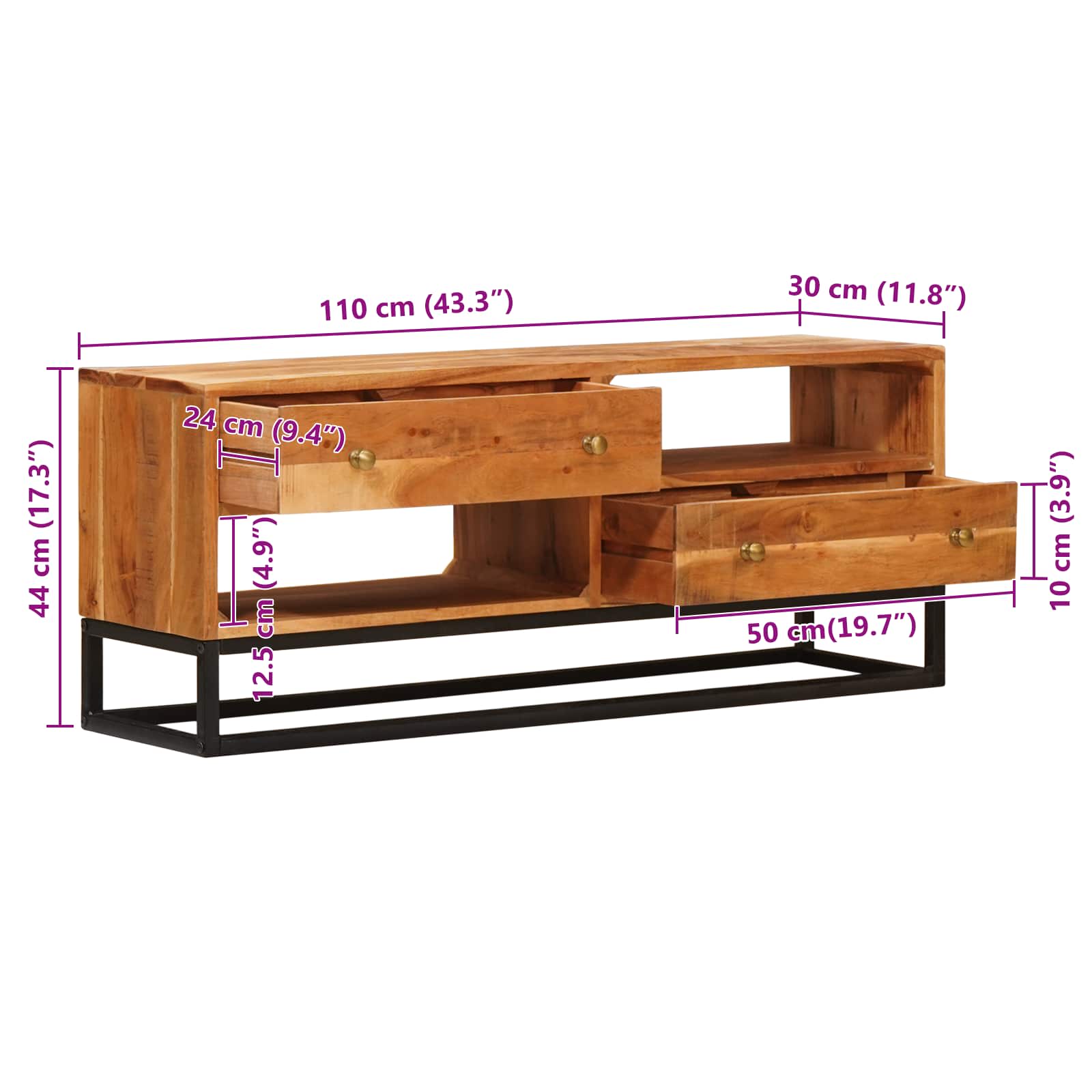 Mueble de TV Natural 110 x 30 x 44 cm Madera de Acacia Sólida