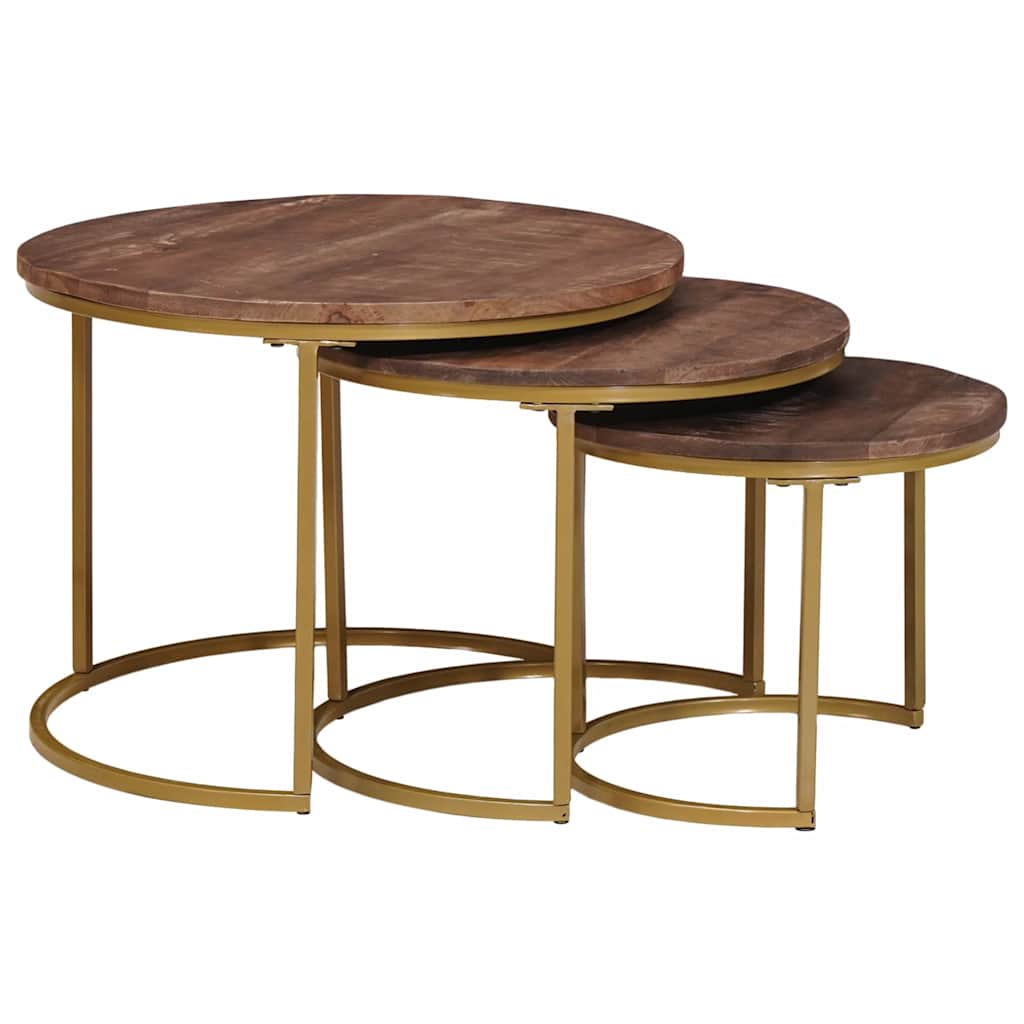2-Piece Nesting Coffee Tables Solid Mango Wood and Steel