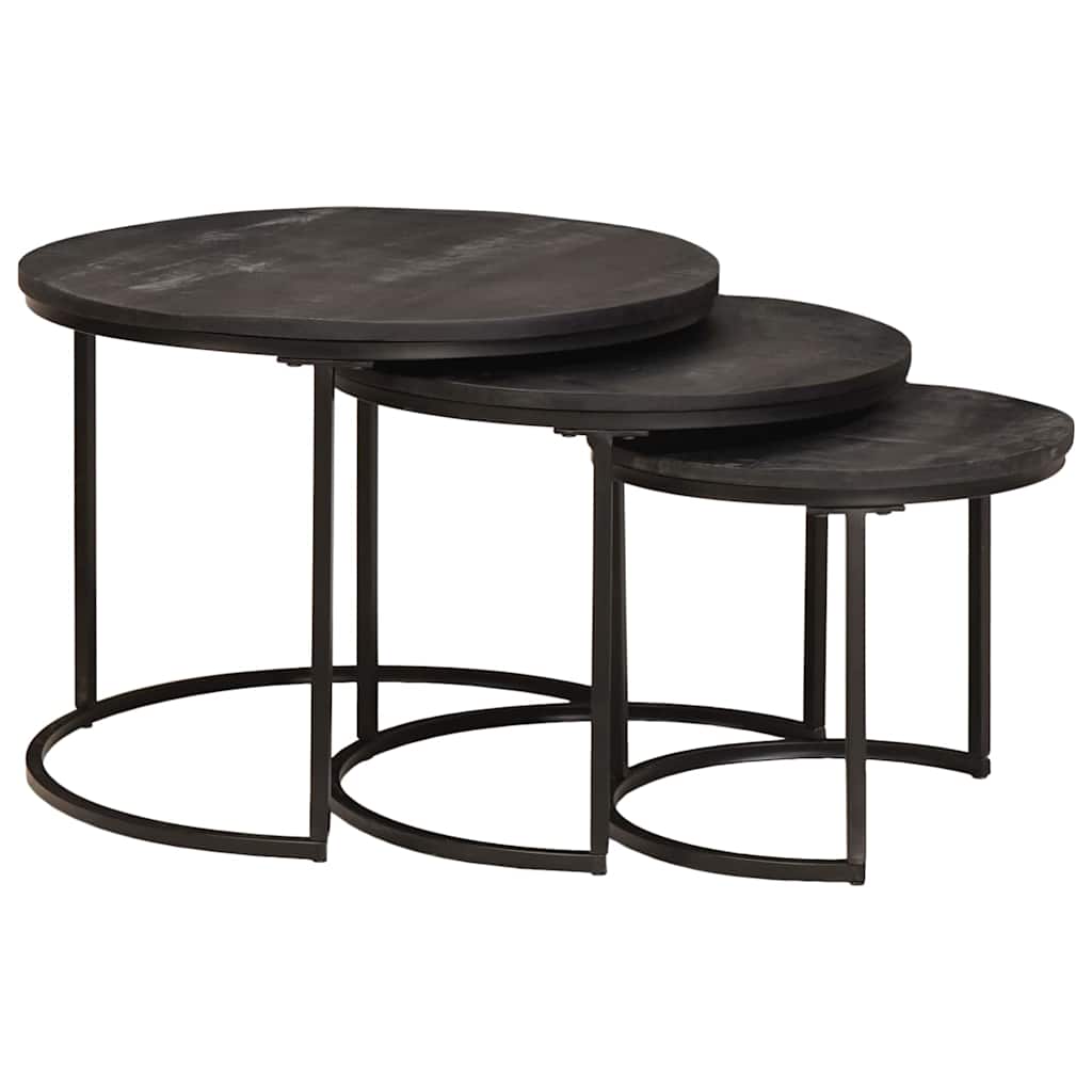 2-Piece Nesting Coffee Tables Solid Mango Wood and Steel