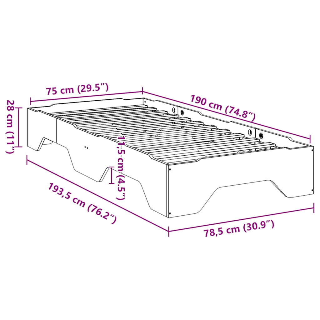 Estructura de cama apilable sin colchón marrón cera 75x190 cm