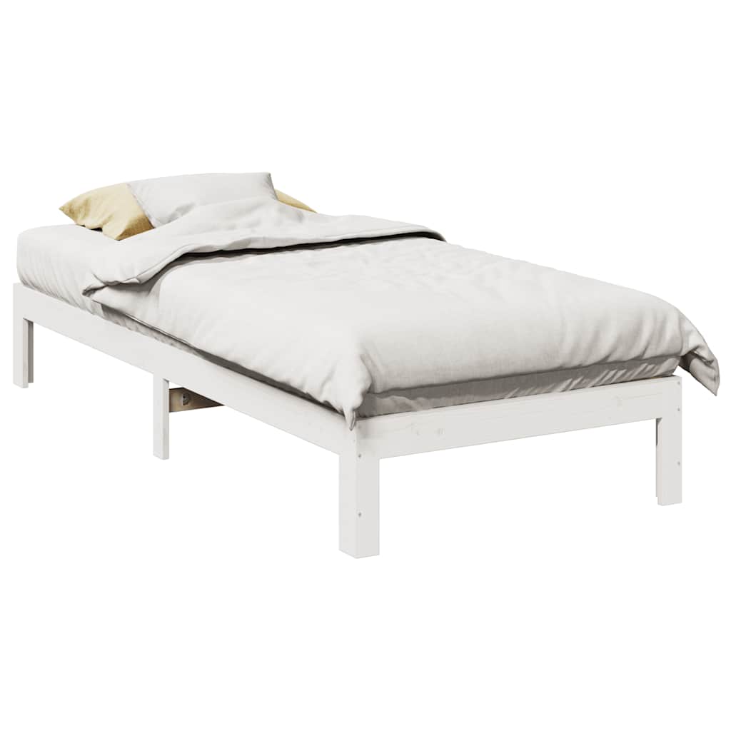 Cama sin colchón con cabecero madera de pino blanco 200x200 cm