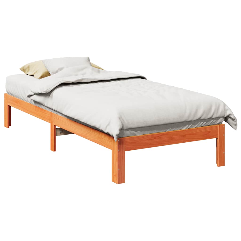 Cama sin colchón con cabecero madera de pino blanco 200x200 cm