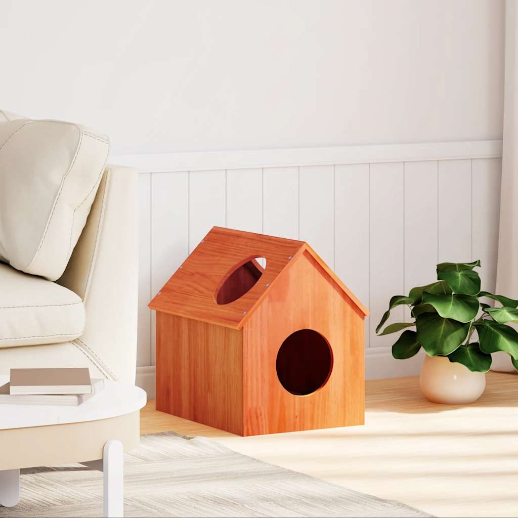Casa para gatos cera marrón 41x50x50 cm madera maciza pino