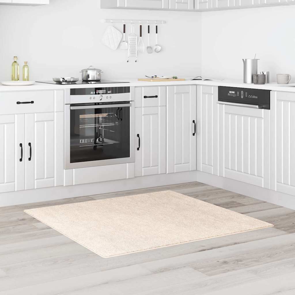 Alfombra Shaggy Antideslizante Crema 120 x 120 cm PP