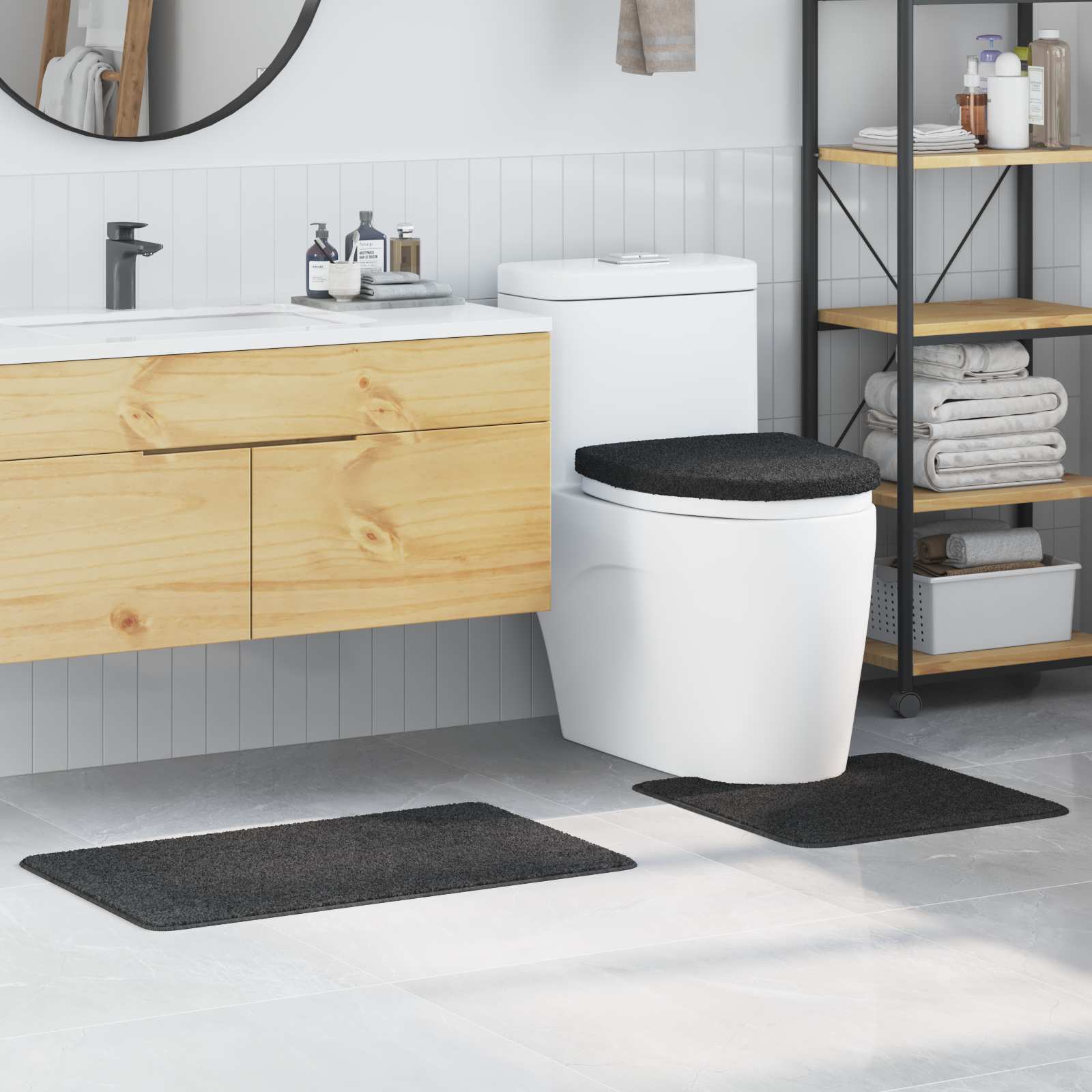 Conjunto de alfombra de baño antideslizante 3 pcs Gris oscuro