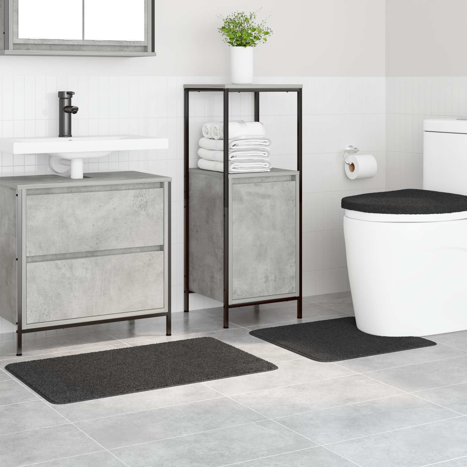Conjunto de alfombra de baño antideslizante 3 pcs Gris oscuro