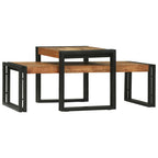 Mesa de Café 2 pcs Marrón Madera de Acacia Sólida
