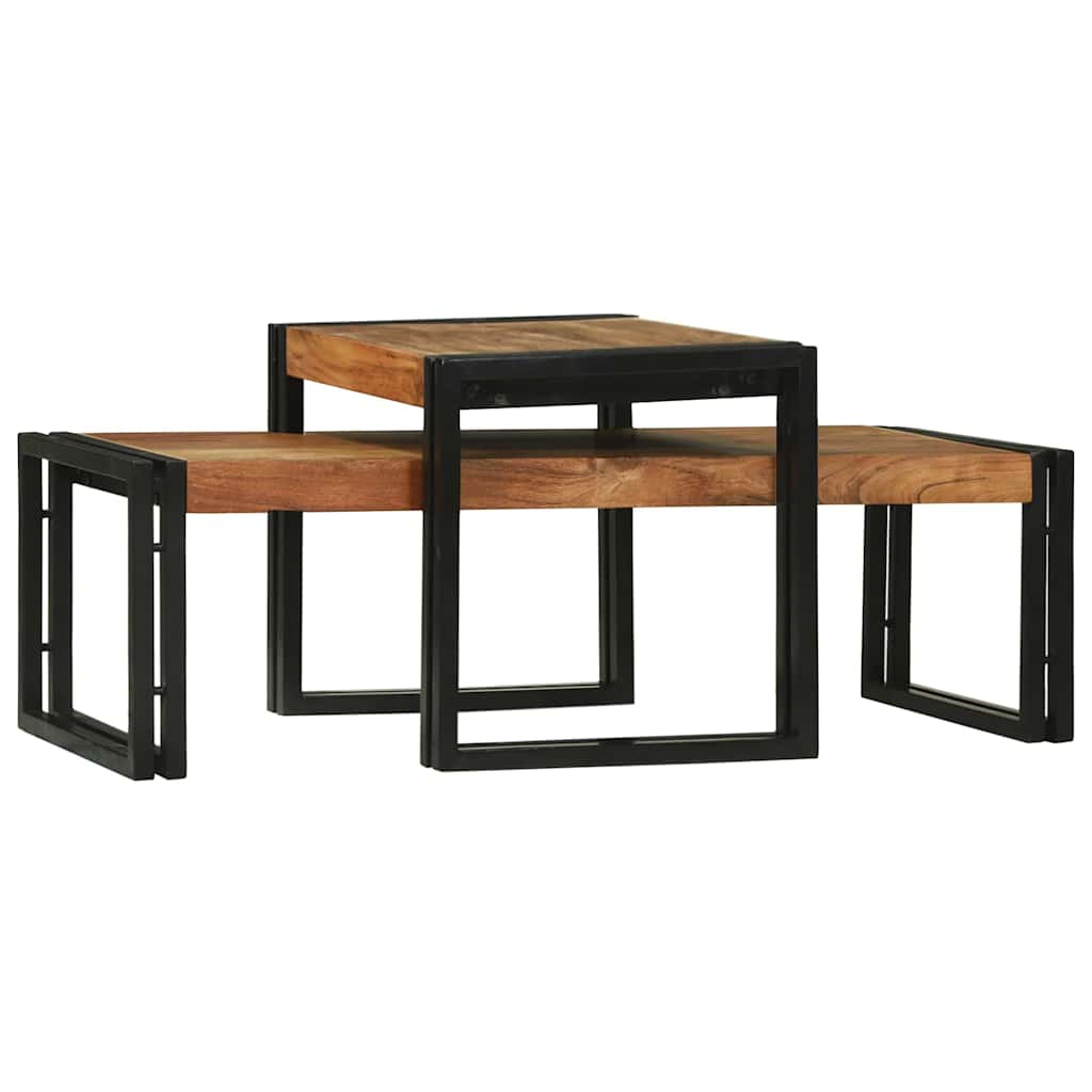 Mesa de Café 2 pcs Marrón Madera de Acacia Sólida