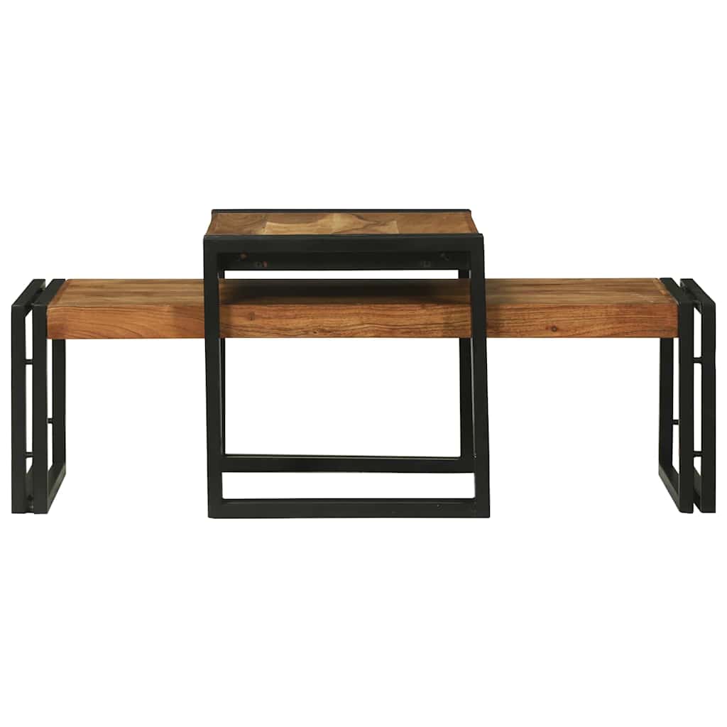 Mesa de Café 2 pcs Marrón Madera de Acacia Sólida