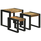 Mesa Nido 3 pcs Marrón y Negro Madera de Mango Sólida y Metal