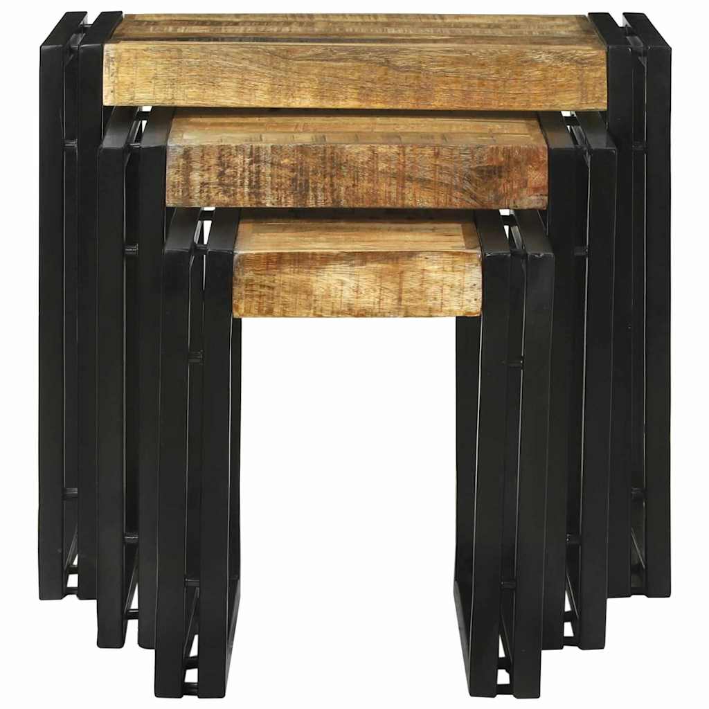 Mesa Nido 3 pcs Marrón y Negro Madera de Mango Sólida y Metal