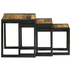 Mesa Nido 3 pcs Marrón y Negro Madera de Mango Sólida y Metal