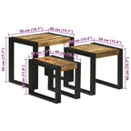 Mesa Nido 3 pcs Marrón y Negro Madera de Mango Sólida y Metal