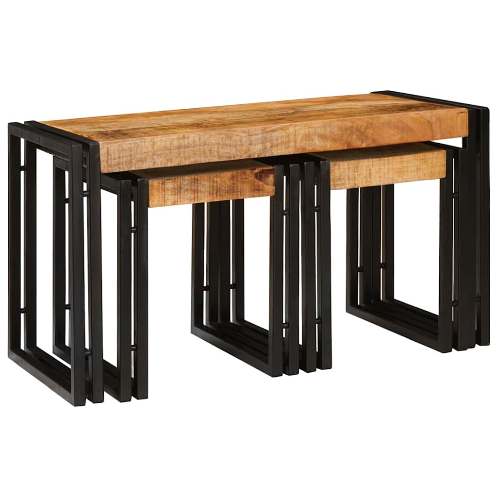Nesting Table Set 3 pcs Brown and Black Solid Mango Wood and Metal