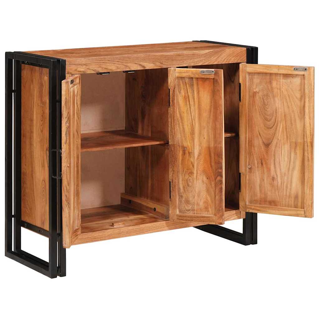Sideboard con puertas Marrón Madera maciza de Acacia y Metal