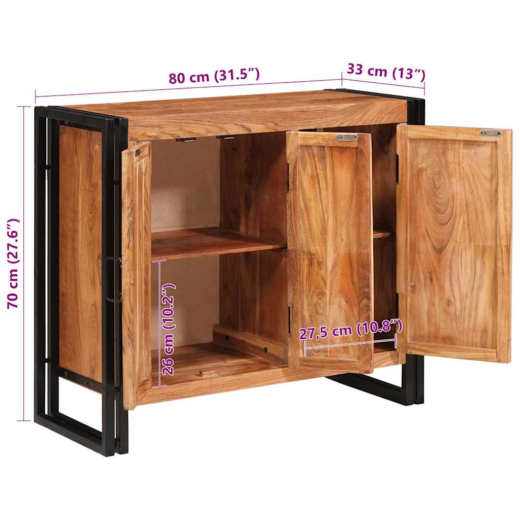 Sideboard con puertas Marrón Madera maciza de Acacia y Metal