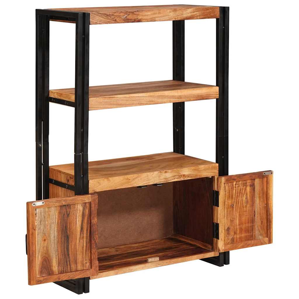 Estante de Libros con Puertas Madera maciza de Acacia y Metal