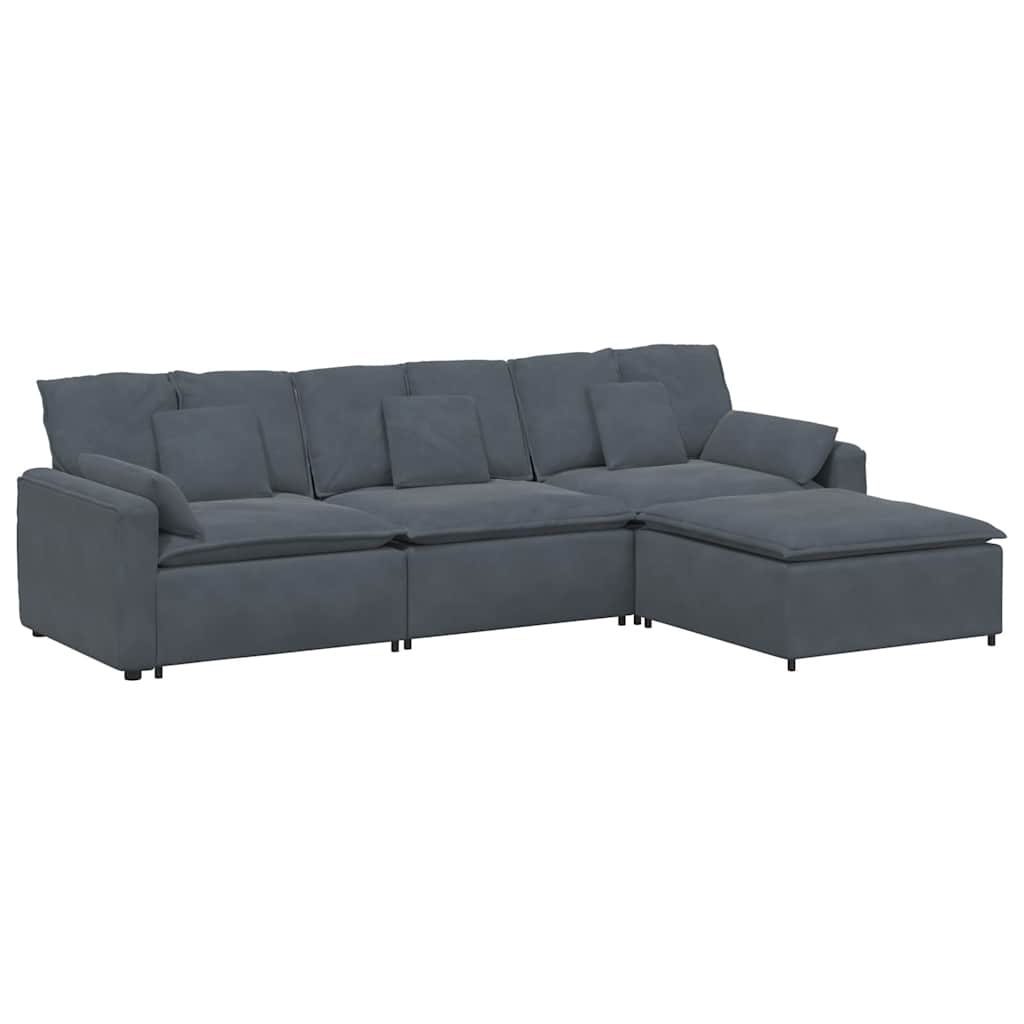 Sofá modular con reposapiés y cojines gris oscuro