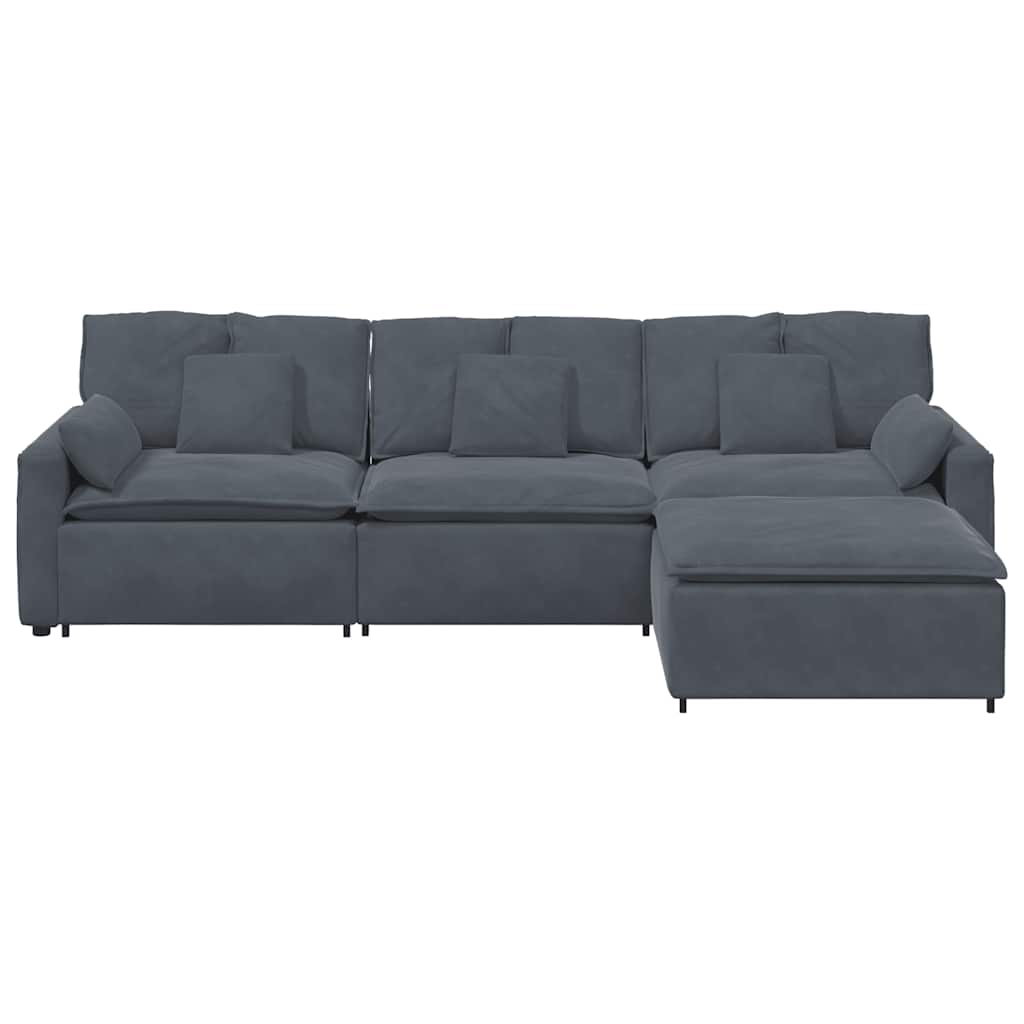 Sofá modular con reposapiés y cojines gris oscuro