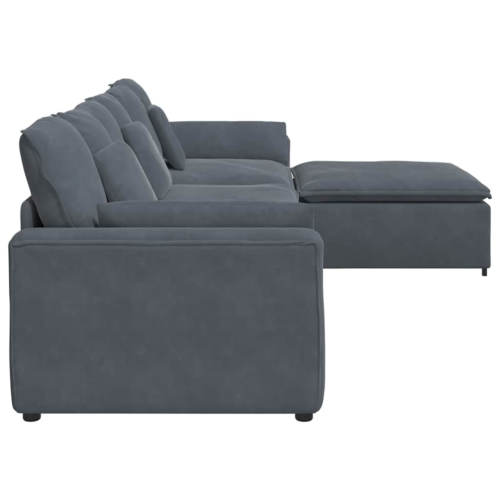 Sofá modular con reposapiés y cojines gris oscuro