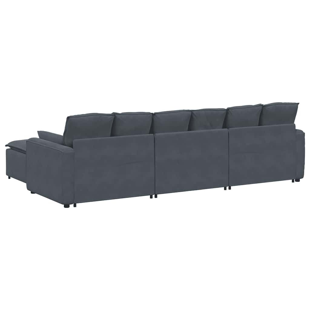 Sofá modular con reposapiés y cojines gris oscuro