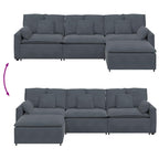 Sofá modular con reposapiés y cojines gris oscuro