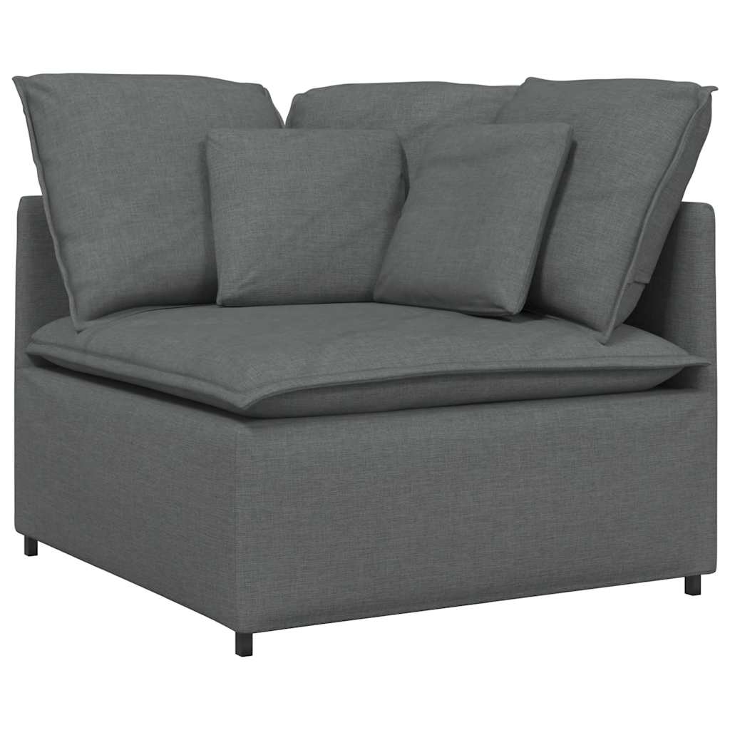 Sofá modular con reposapiés y cojines de tela gris oscuro