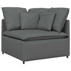 Sofá modular con reposapiés y cojines de tela gris oscuro