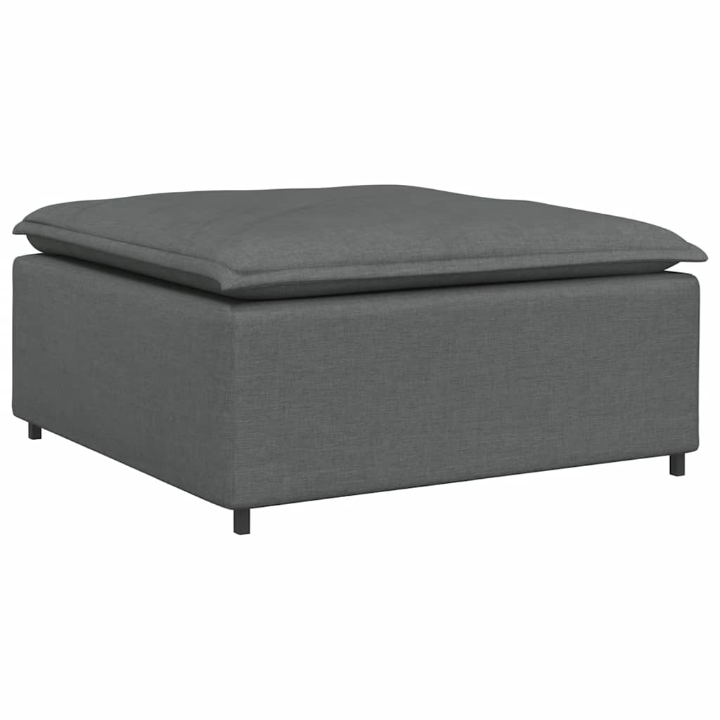 Sofá modular con reposapiés y cojines de tela gris oscuro