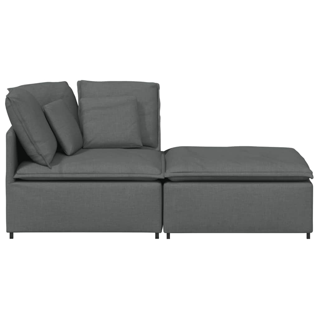 Sofá modular con reposapiés y cojines de tela gris oscuro