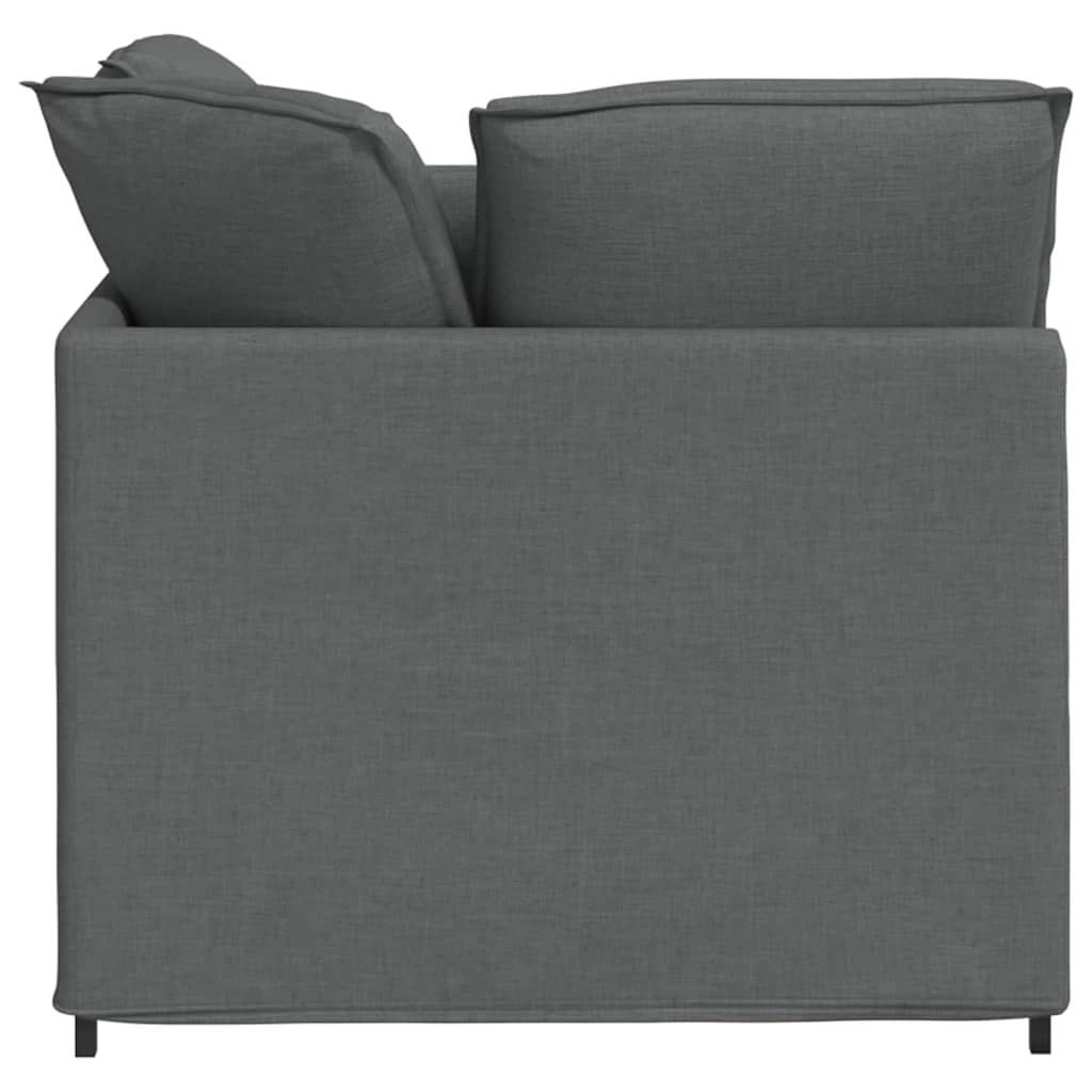 Sofá modular con reposapiés y cojines de tela gris oscuro