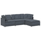 Sofá modular con reposapiés y cojines en terciopelo gris oscuro