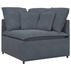Sofá modular con reposapiés y cojines en terciopelo gris oscuro