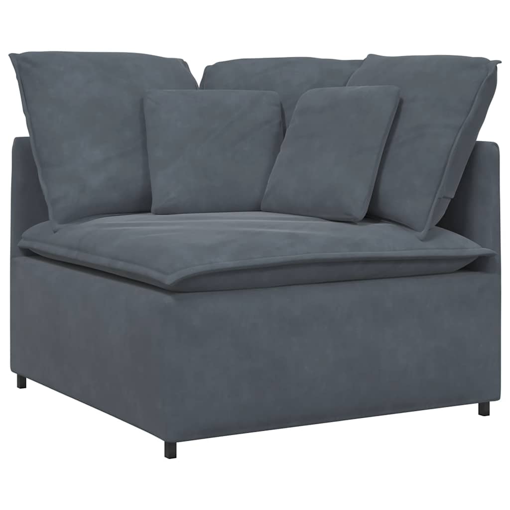 Sofá modular con reposapiés y cojines en terciopelo gris oscuro