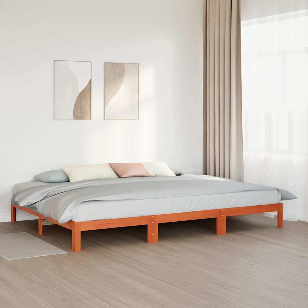 Estructura cama familiar sin colchón marrón encerado 240x200 cm