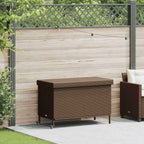Baúl de jardín con ruedas ratán sintético beige 110x55x73 cm