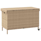 Baúl de jardín con ruedas ratán sintético beige 110x55x73 cm