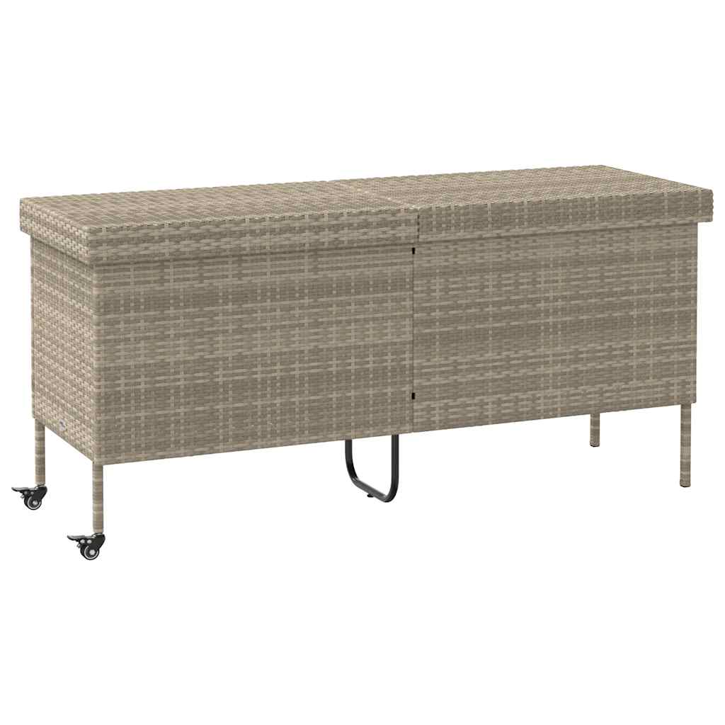 Baú de arrumação de jardim com rodas cinzento claro 160x55x75 cm vime sintético