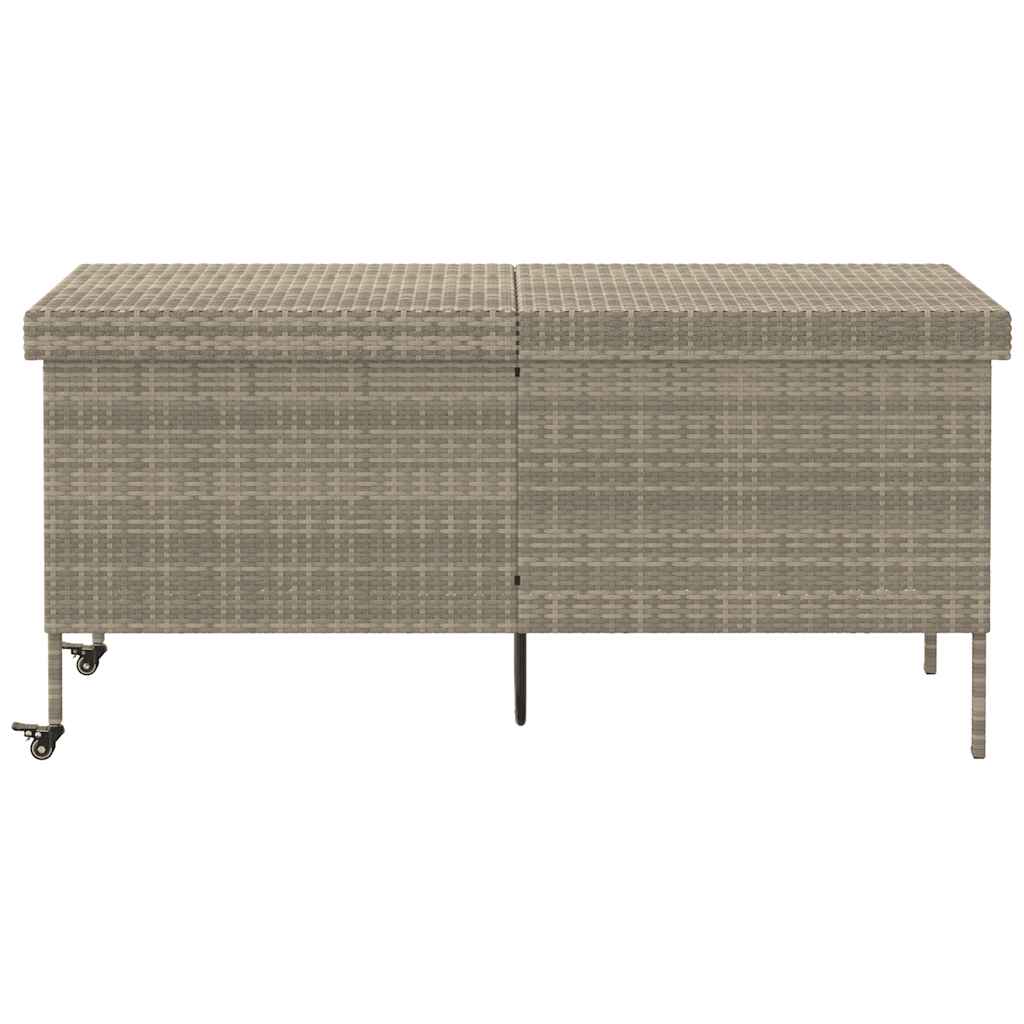 Baú de arrumação de jardim com rodas cinzento claro 160x55x75 cm vime sintético