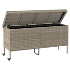Baú de arrumação de jardim com rodas cinzento claro 160x55x75 cm vime sintético