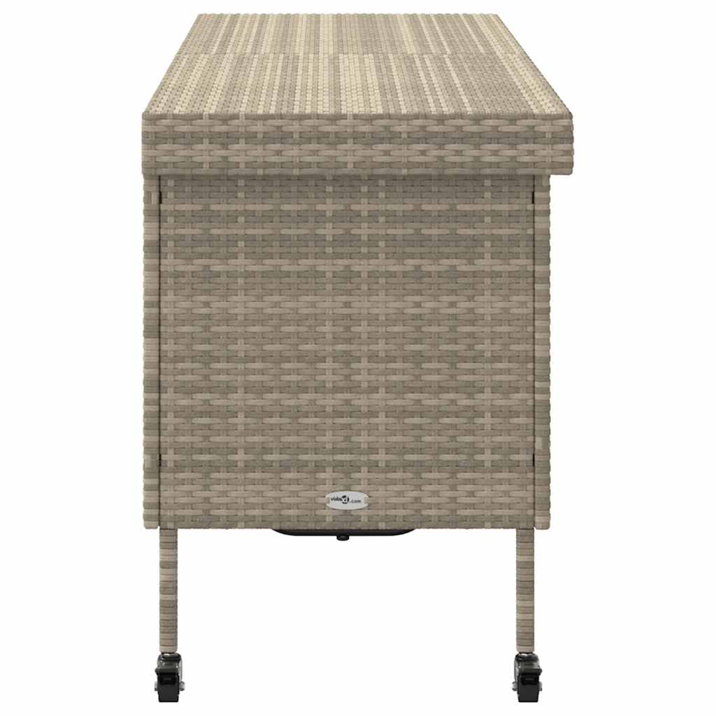 Baú de arrumação de jardim com rodas cinzento claro 160x55x75 cm vime sintético